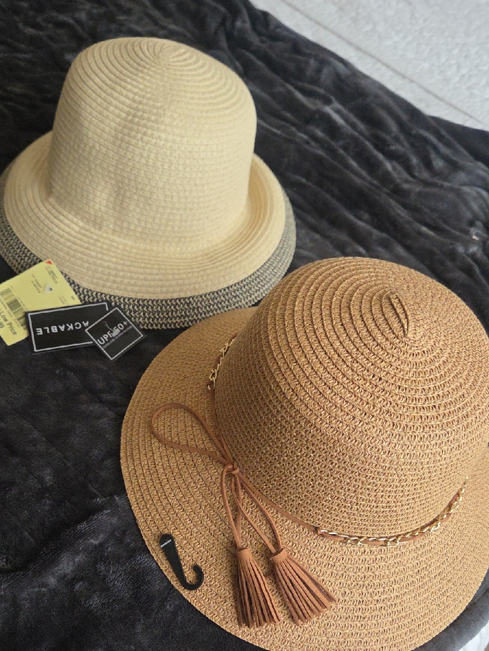 Able Wide-Brim Tassel Sun Hat in Tan and Cream